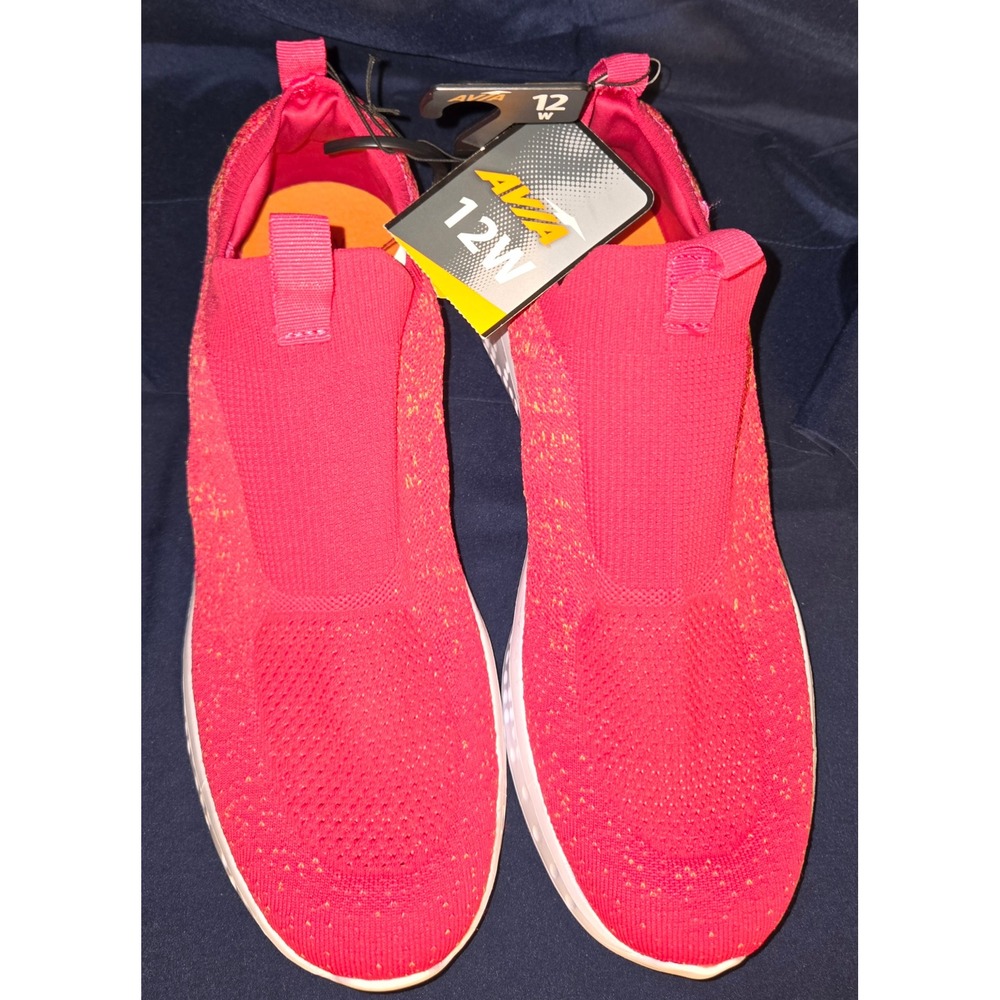 NWT Avia Womens Pink Orange Knit Slip On Sneakers Memory Foam Size 12W